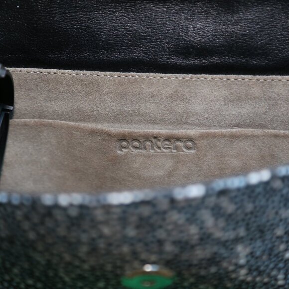 90s PANTERA made in Mexico Goat leather stingray print calf suede lining CLUTCH - Picture 7 of 8